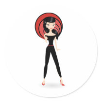 Retro Girl Round Stickers