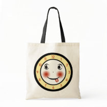 Retro Goofy Clock Face Tote Bags