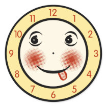 Retro Goofy Clock Face Round Stickers