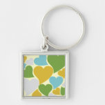Retro Green Hearts Keychain