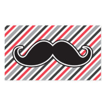 Retro grey red stripes black handlebar moustache business card template