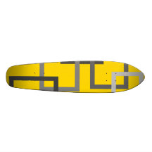 Retro grey squares on yellow skateboard decks