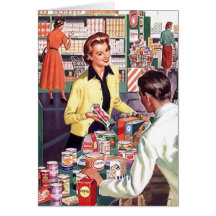 Retro Grocery Shopping Blank Cards Food Drive TY