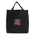 retro groove heart wave embroidered tote bags