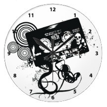 Retro Grunge Audio Tape & Skull Round Clock