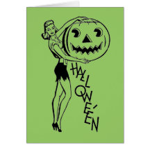 Retro Halloween Pumpkin Lady Greeting Cards