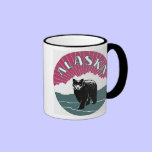 Retro high res. Alaska travel ad black bear mugs