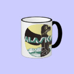 Retro high res. Alaska travel ad totem pole mugs