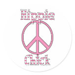 Retro Hippie Chick Polka Dots and Stripes Peace Round Sticker