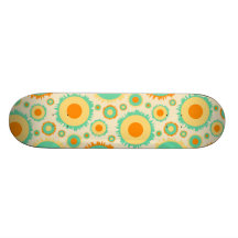 Retro Hippie Dots In Orange, Green, & Tan Skateboard Deck