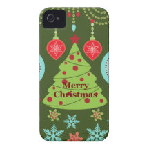 Retro Holiday Merry Christmas Tree Snowflakes iPhone 4 Cover
