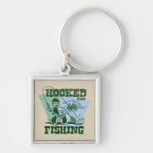 Retro Hooked On Fishing Keychain
