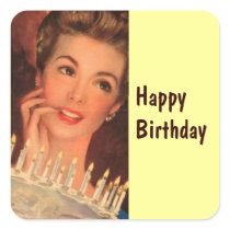 Retro Housewife Birthday Stickers