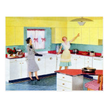 Retro Housewives in Kitchen Post Card