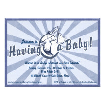 Rétro invitation de baby shower de wow - bleu