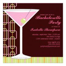 Rétro invitation rose de partie de Martini Bachelo