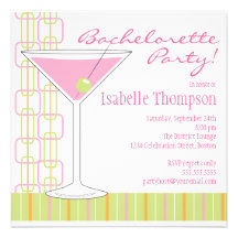 Rétro invitation rose de partie de Martini Bachelo