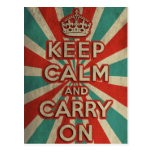 Retro Keep Calm And Carry On Postcards