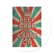 Retro Keep Calm And Carry On Round Stickers