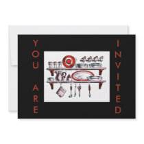 Retro Kitchen Shelf in Black White and Red Custom Announcement