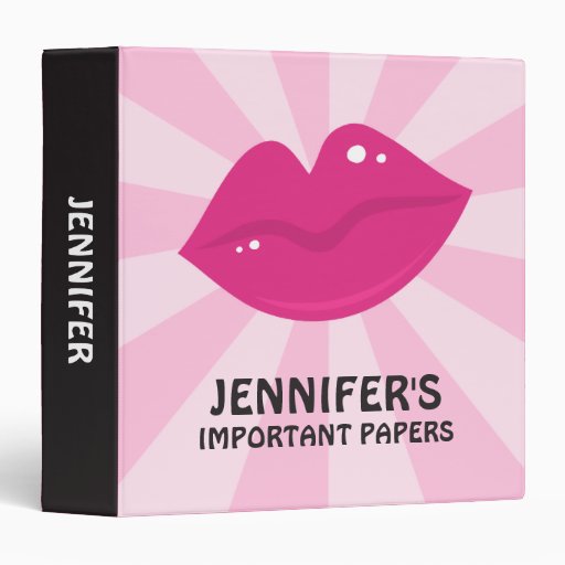 Retro lipstick lips on pink sunburst organizer 3 ring binders
