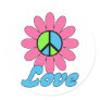 Retro Love Peace Flower Round Stickers