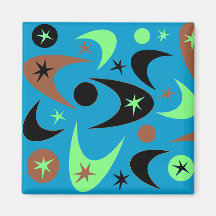 Retro Mint Black & Brown Starburst Boomerang Fridge Magnets