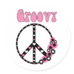 Retro Mod Floral and Peace Symbol Tees, Gifts Round Sticker