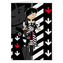 Retro Mod Girl on Scooter Card