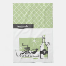 Retro Monogram Kitchen Towels | Green