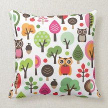 Rétro motif de hibou d'arbre de nature mignonne d' coussin