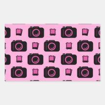 Rétro motif mignon d'appareil-photo de noir de ros sticker rectangulaire