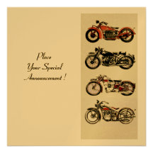 RETRO MOTORCYCLES  PARTY ,Gold White Red Black Custom Announcement