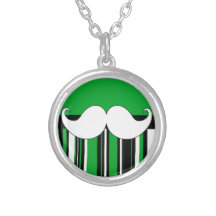 Retro Moustache Stache Mustache with Green Stripes Personalized Necklace