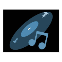 Retro Music Record & Note Blue Postcard