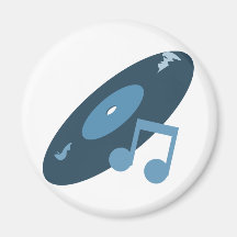 Retro Music Record & Note Blue Refrigerator Magnet