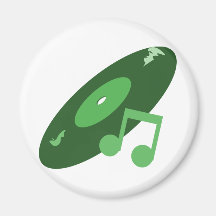 Retro Music Record & Note Green Magnet