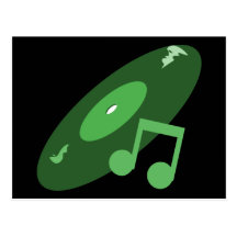 Retro Music Record & Note Green Postcards