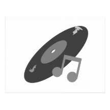 Retro Music Record & Note Grey Postcards