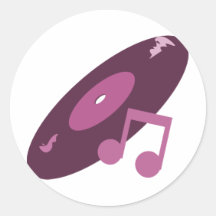 Retro Music Record & Note Pink Round Stickers