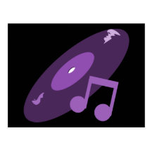 Retro Music Record & Note Purple Postcard
