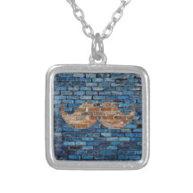 Retro Mustache Moustache Stache on Brick Wall Personalized Necklace