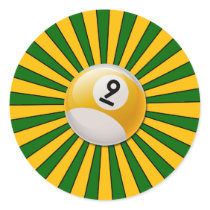 RETRO NUMBER 9 BILLIARDS BALL ROUND STICKERS