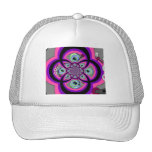 Retro orange pink and green turntable vortex trucker hats