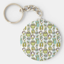 Retro Owl pattern cute funny background Key Chain