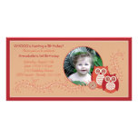 Retro Owls 1st Birthday Photo Card