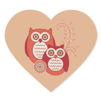 Retro Owls Heart Sticker