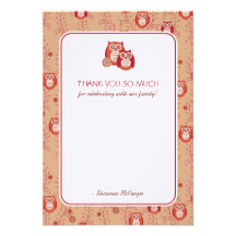 Retro Owls Thank You Flat Cards Invitations