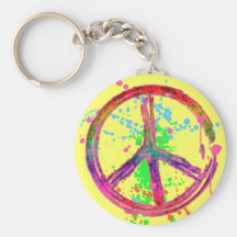 RETRO PAINT SPLATTER PEACE SIGN KEY CHAINS