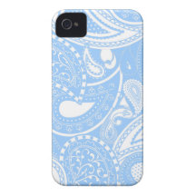 Retro Paisley swirl pattern - light blue Case-Mate iPhone 4 Cases
